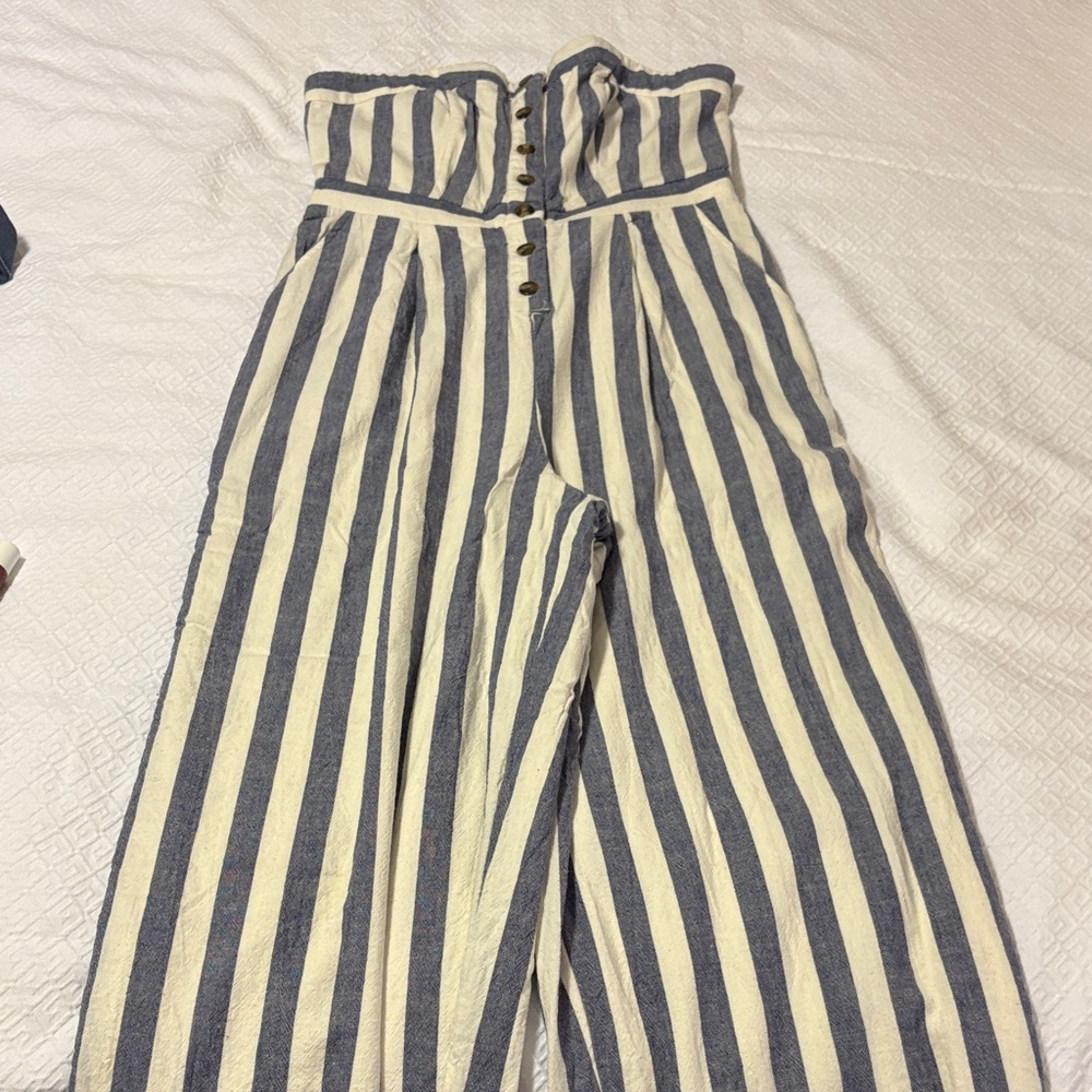 American Eagle Outfitters Navy and Cream Striped Jumpsuit